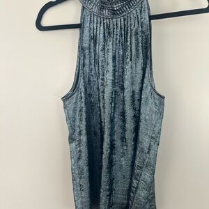 Metallic High-Neck Sleeveless Tank Top - blue/black